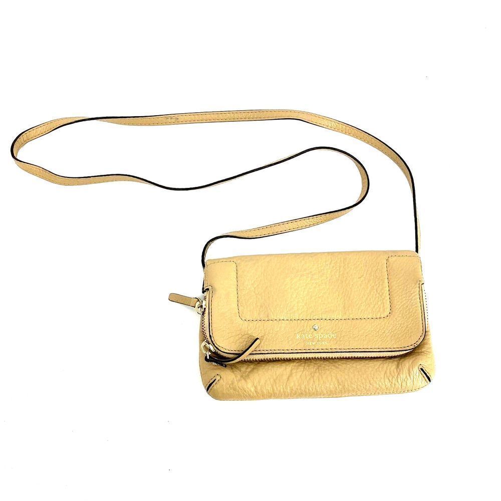 Kate Spade Bag Beige Mansfield Mariana Crossbody Handbag Pebbled Leather Flap